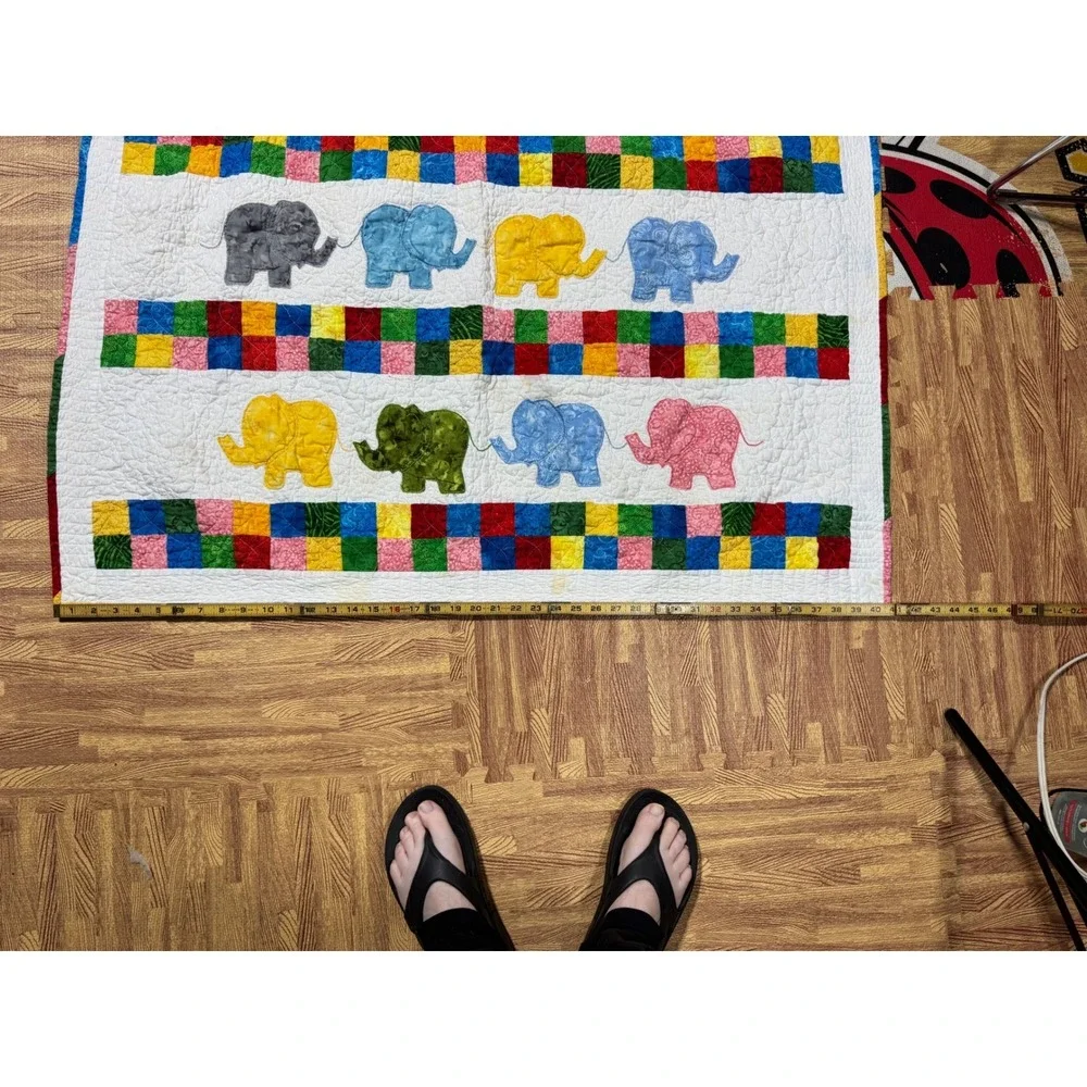 Handmade Elephant Patchwork Baby Quilt Colorful Nursery‎ Blanket 41x38 2017